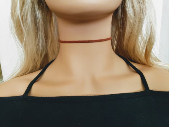 Thin Brown Leather Choker Necklace, Suede Choker, Custom Made Choker, Chokers  for Women Girls, Trendy Chokers, Simple Choker 
