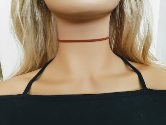Thin Brown Leather Choker Necklace Suede Choker Custom Made