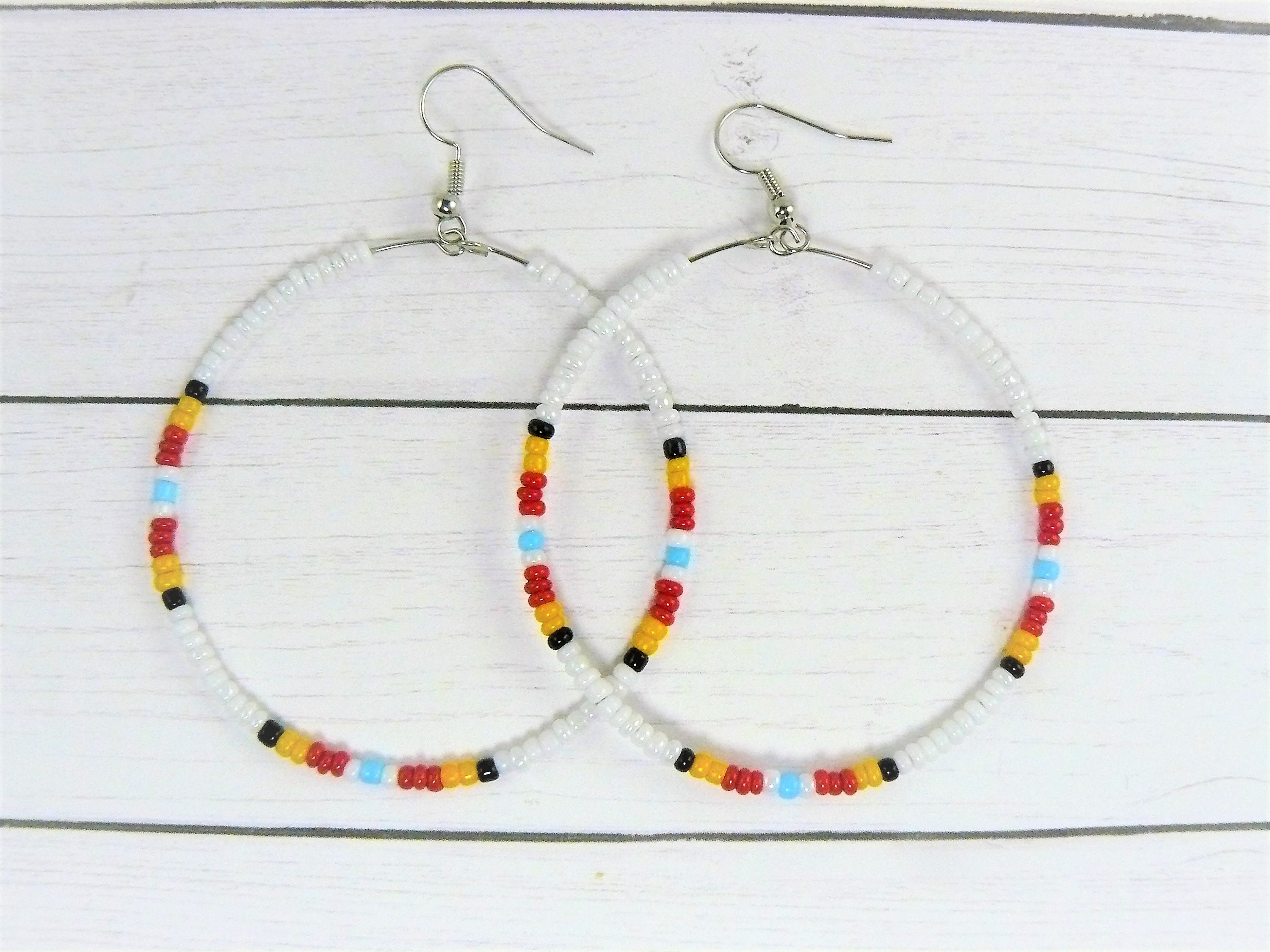 Beaded Hoop Earrings Native American Big Hoop Earrings Seed | Etsy