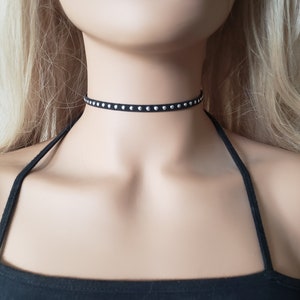 Studded Black Choker Necklace, Silver Studded Leather Choker, Black Leather Chokers for Women Teens and Girls, Unisex Jewelry