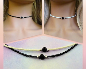 Essential Oil Diffuser Choker Necklace Lava Stone Necklace Diffuser Jewelry Aromatherapy Gifts Black and White Beaded Choker Dainty Simply
