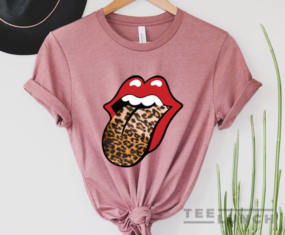 red lips with leopard tongue shirt