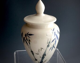Ceramic Urn for Ashes, Treasury Memorial Urn, Handmade Burial Urn, Pet Urn, Sumi-e, Bamboo Fine Ceramic Art, Porcelain Pottery, Sacred Urns