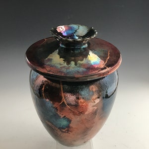 Handmade Cremation Urn for Ashes, Raku Ceramics, Ceramic Copper Funeral Vessel, Japanese Urn, Unique One of a Kind