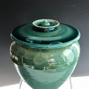 Large Green Ceramic Cremation Urn for Ashes, Crystalline Pottery, Unique One of A kind Memorial Urn