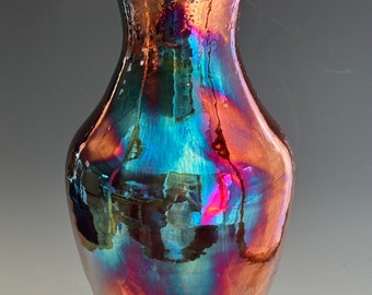 Copper Glaze Raku Vase, Decorative Kintsugi Ceramic Pottery, SacredUrnsEtc by Susan Fontaine Pottery