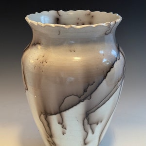 Handmade Horsehair Raku Pottery Vase: Robins Egg Blue Ceramic Flower Rim