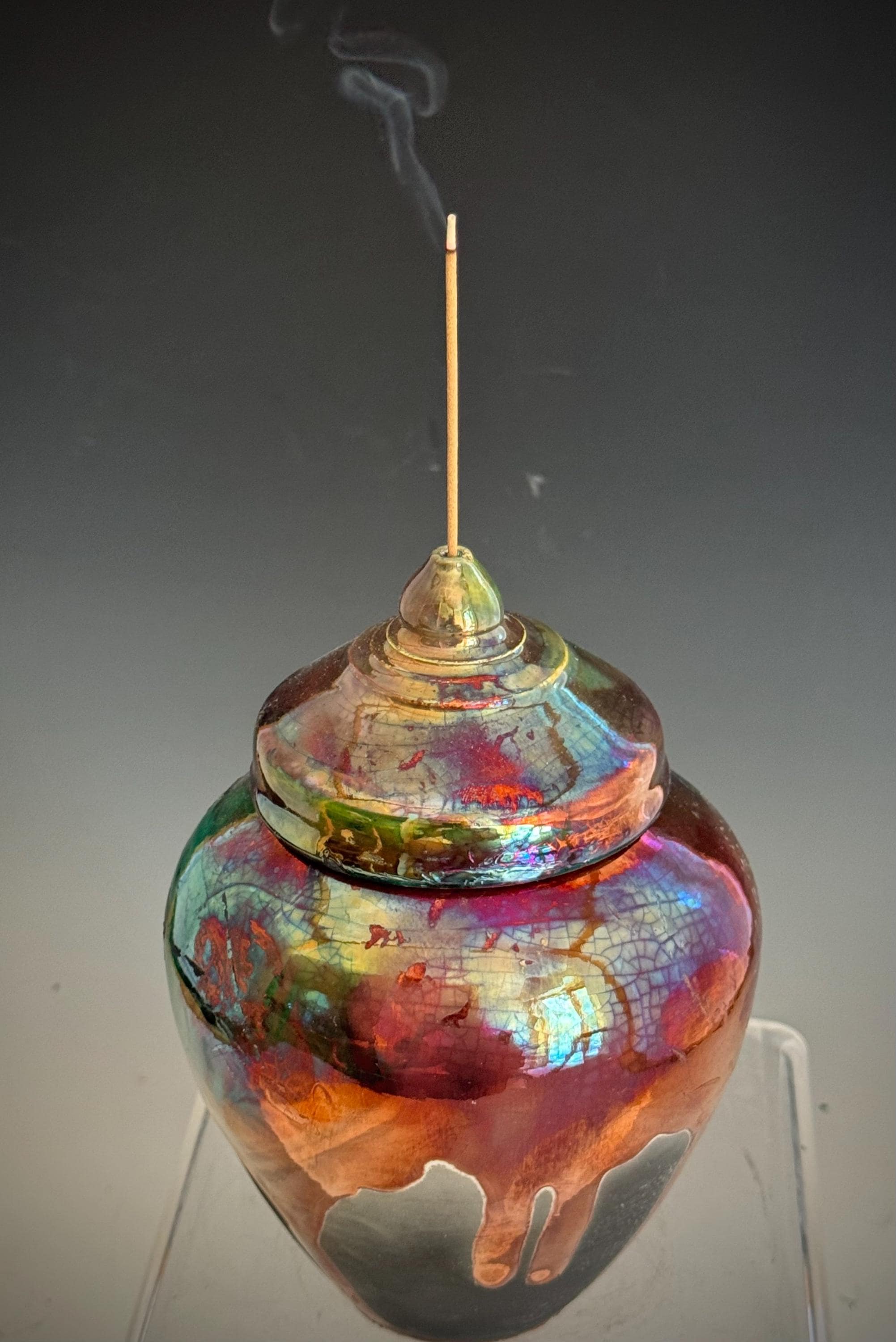 Incense Burning  Copper Raku Cremation Urns for Human Ashes, Handmade treasury or Pet Funeral Vessel,  Unique Vintage Urn
