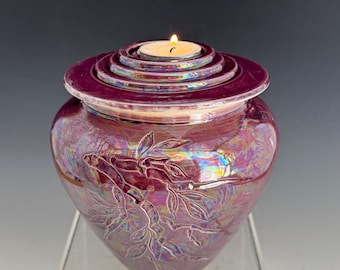 Ceramic Cremation Urn, Pearl Lustre  Bamboo, SacredUrnsEtc by Susan Fontaine Pottery