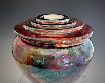 Pet or Treasury Ceramic Cremation Urn for Ashes, Copper Raku Funeral Vessel, Candle Urn Celebration of Life, Japanese Urn, Eco Friendly
