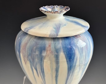 Large Flower Offering Adult Cremation Urn for Ashes, Handmade Ceramic Funerary Vessel,  Unique