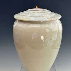 Handmade Crystalline Glaze Cremation Urn: Ceramic Celebration of Life Candle Urn