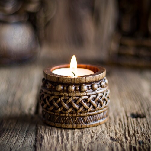 Candle Holder With Norse Ornaments Square Etsy