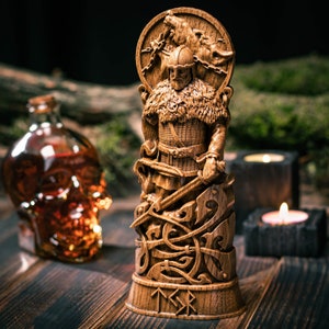 Tyr, Wood, Norse pantheon, viking pagan asatru heathen god and goddess Scandinavian gods altar mythology wood sculpture, Fenrir, Odin, Wotan