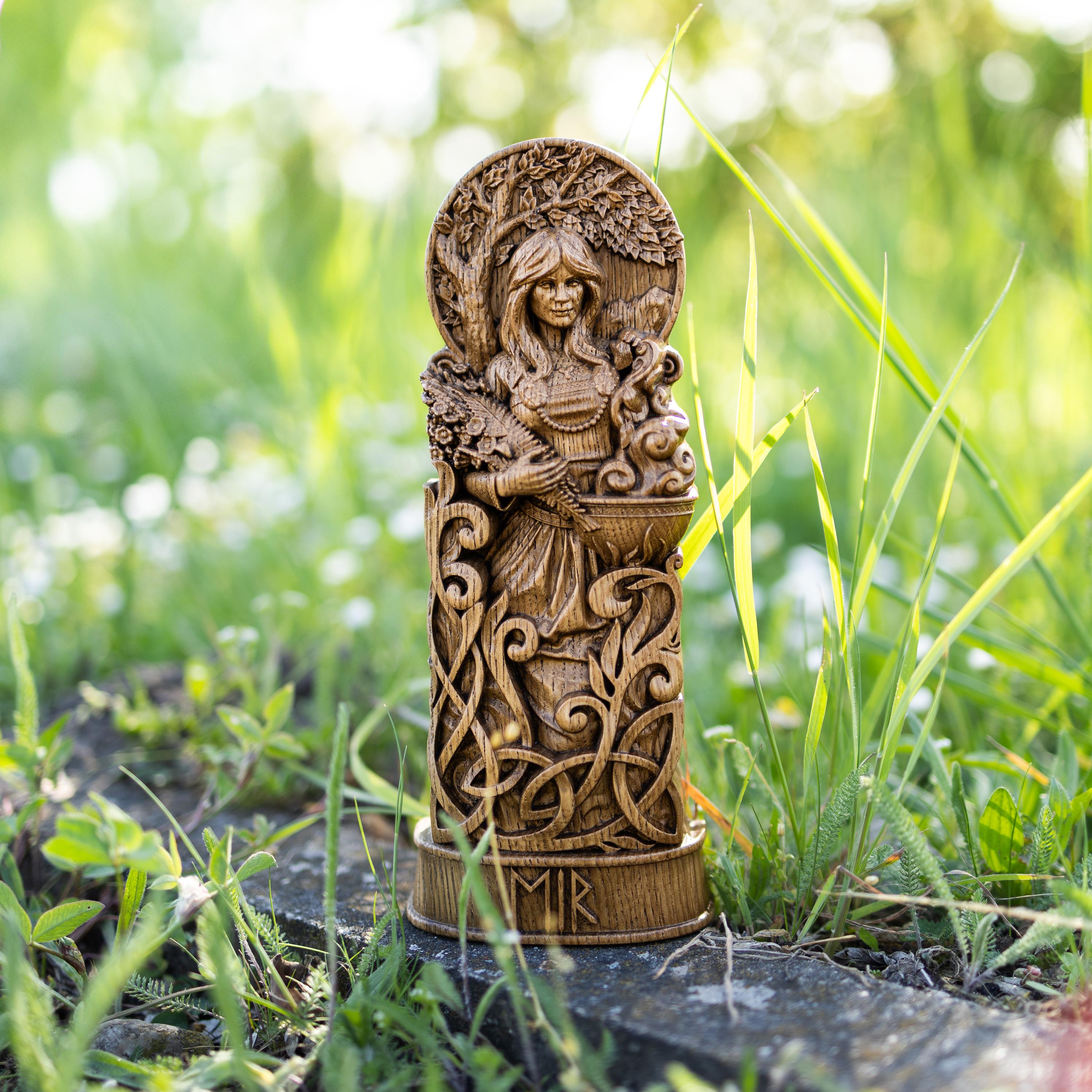 Eir Norse Healing Goddess Statue – Handmade Oak Wood Pagan Altar Decor