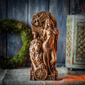 Handmade Oak Ishtar Statue: Inanna Goddess Figurine, Pagan Altar Decor