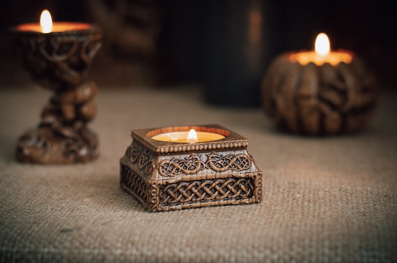Candle holder with Norse ornaments square