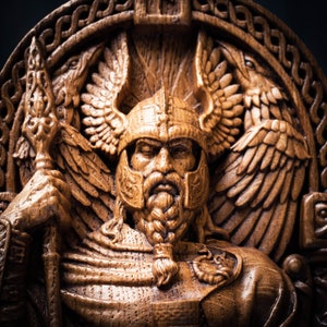 Odin statue, Allfather, Wotan, norse gods, wood carving altar heathen asatru viking god and goddes sculpture wooden scandinavian pantheon