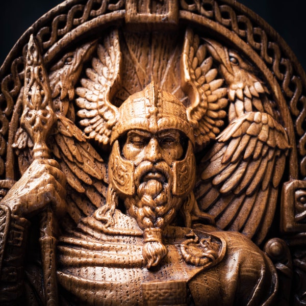 Statue d'Odin, Allfather, Wotan, dieux scandinaves, autel de sculpture sur bois païens asatru viking dieu et déesses sculpture panthéon scandinave en bois