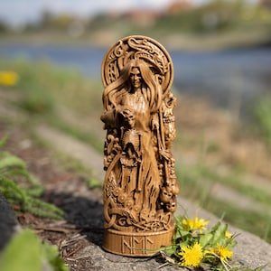Handmade Oak Hel Statue: Norse Goddess of Death, Pagan Altar Decor