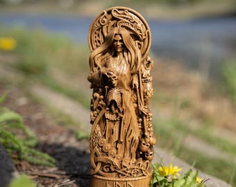 Hel Statue – Norse Goddess of Death – Oak Wood Handmade Sculpture – Pagan Altar Decor | Mythology & Viking Spiritual Art