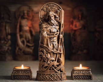 Njord statue wood sculpture, wood carving