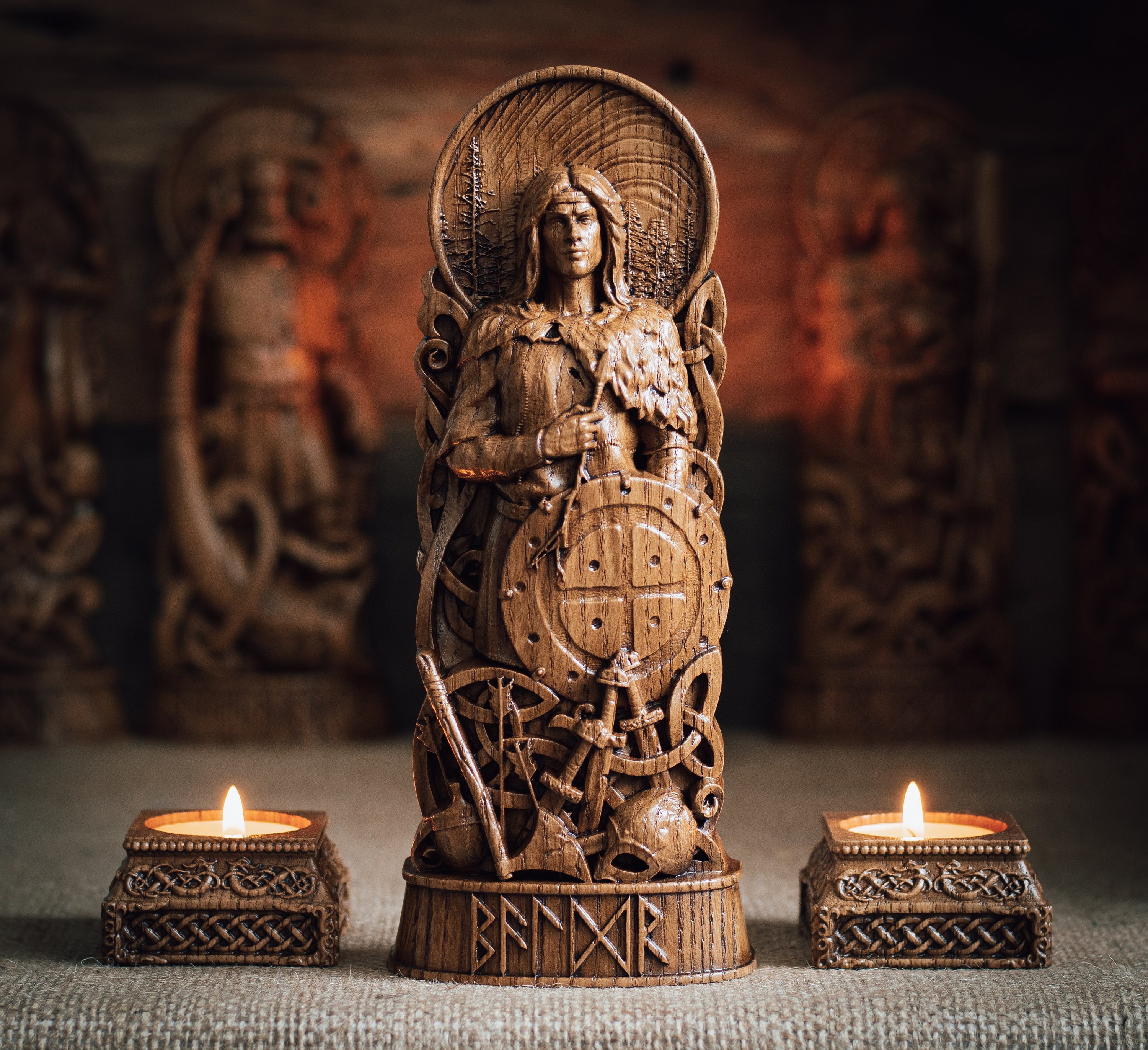Baldr statue, Norse pagan decor, Wood carving sculpture, Mythology art