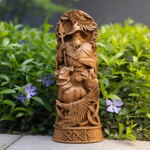 Odin statue, Allfather, Wotan, norse gods, wood carving altar heathen asatru viking god and goddes sculpture wooden scandinavian pantheon