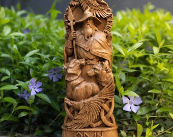 Odin statue, Allfather, Wotan, norse gods, wood carving altar heathen asatru viking god and goddes sculpture wooden scandinavian pantheon