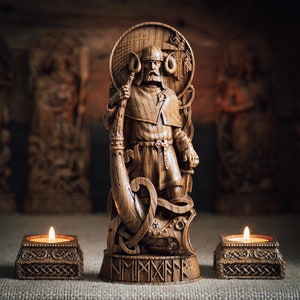 Heimdal, Heimdallr, Heimdall, Scandinavian pantheon viking pagan asatru heathen god and goddess norse gods altar mythology wood sculpture