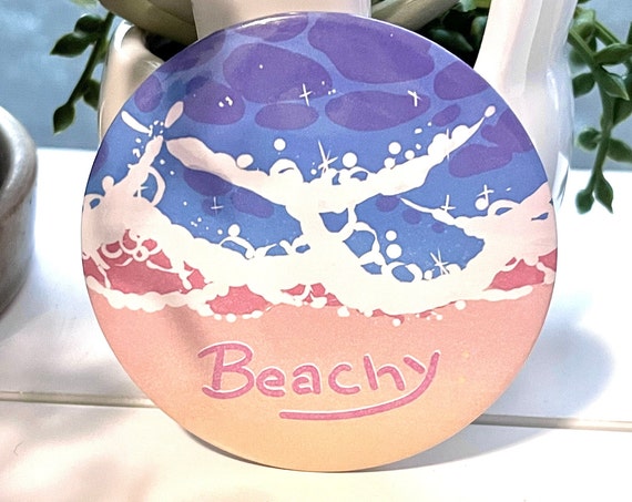Beach Button pin | kawaii Button | Jacket pin | bookbag pin | ocean art | beach decor  | cute pin | ocean Gifts | kawaii bag pin | beachy