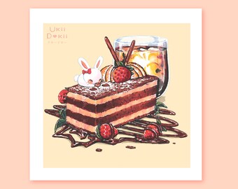 Kawaii Art Print |  Dessert Poster | Room Decor For Teens | Cute Sweets Painting |  Anime wall Print | Cake food art | kitchen wall decor |