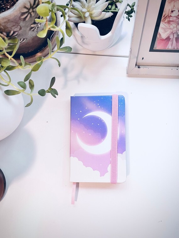 Pastel Dreamy Moon Travel Journal, Sailormoon anime inspired, kawaii A6 lined leather notebook, Dreamy presents,  gifts for her, travel book