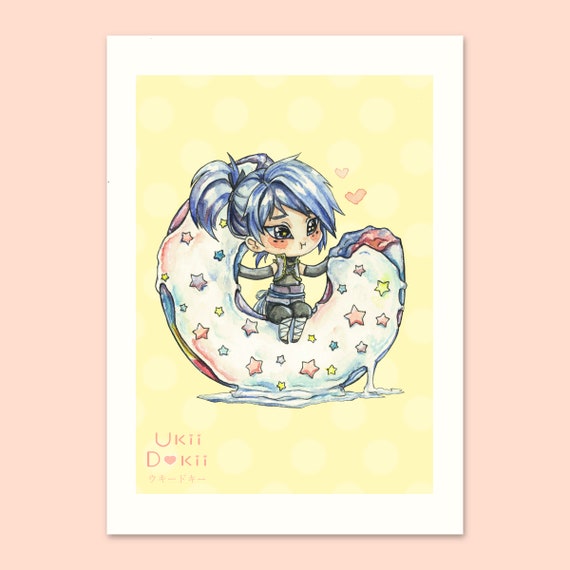 kawaii food print | cute food mini print | pastel wall art | kawaii anime poster aesthetic | dekora kei | doughnut gift | kitchen wall decor