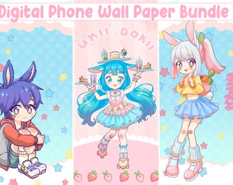 Set of 3 Anime Phone Wallpapers, Anime backgrounds, Cute artwork, kawaii aesthetic, cute Iphone asseccories, home screen, digital download