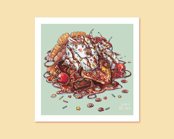 kawaii cute food mini print | pastel painting |  bunny print | yumi kawaii poster | ice cream wall art | kawaii house decor | gift