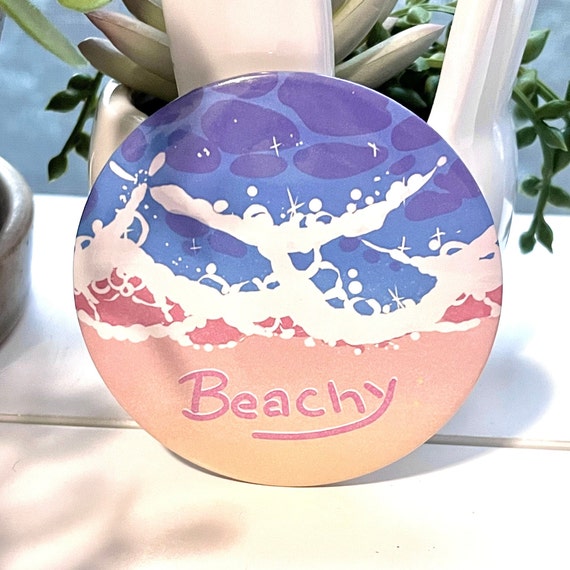 Beach Button pin | kawaii Button | Jacket pin | bookbag pin | ocean art | beach decor  | cute pin | ocean Gifts | kawaii bag pin | beachy