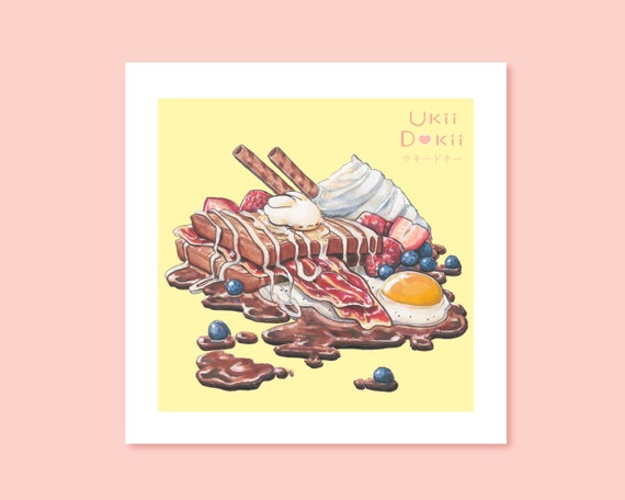 kawaii cute food mini print | pastel art | Kawaii bunny print | yumi kawaii poster | bacon and egg | kawaii house decor | kitchen wall decor