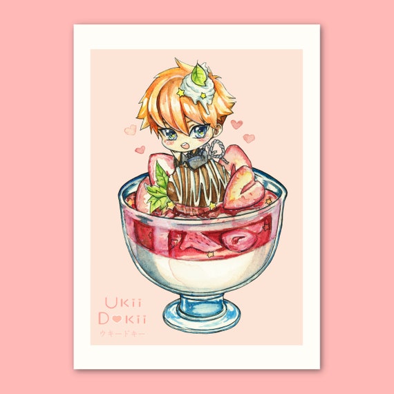 Cute kawaii food print | decora kei | yumi kawaii anime poster |  kitchen decor | pastel wall art | poster aesthetic | room decor for teens