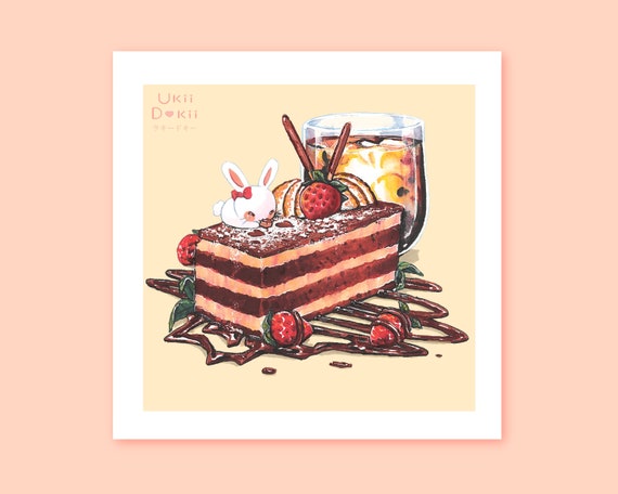 Kawaii Art Print |  Dessert Poster | Room Decor For Teens | Cute Sweets Painting |  Anime wall Print | Cake food art | kitchen wall decor |