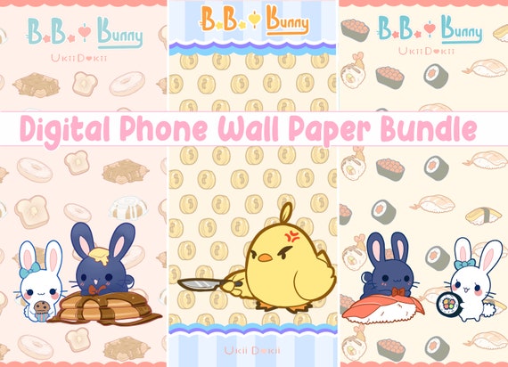 Set of 3 Animal Phone Wallpapers, Animal backgrounds, Food art, kawaii aesthetic, cute Iphone asseccories, home screen, digital download,