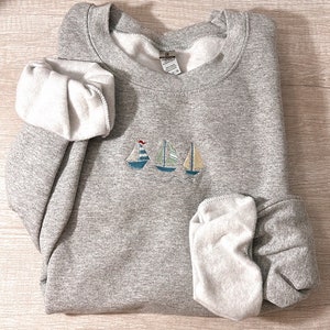 Sailboat Sweatshirt| Embroidered Sweatshirt| Crewneck sweatshirt
