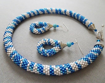 White Cloud- Bead Crochet Necklace & Earrings