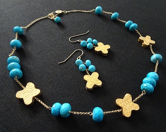 Turquoise Station- Turquoise and Gold Necklace & Earrings