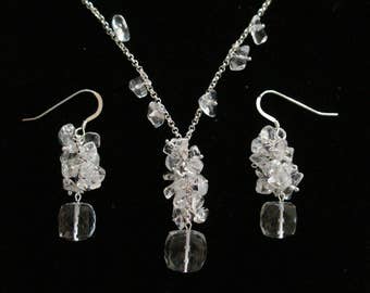 Hyacinth in a Pot Necklace & Earrings Set (Quartz, Sterling Silver)