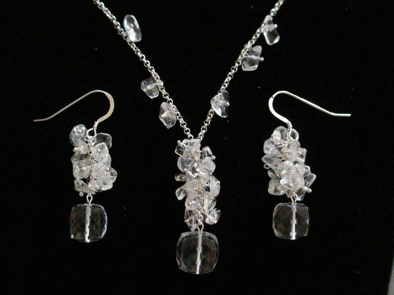 Quartz, Sterling Silver Hyacinth in a Pot Necklace /& Earrings Set