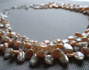 Peach Blossom Necklace and Earrings Collection (Freshwater Pearls, Swarovski Crystal Pearls, Sterling Silver)