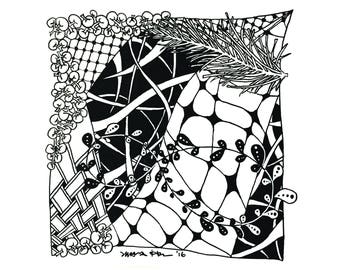 Garden of Eden - Hand-drawn zentanglle art on paper