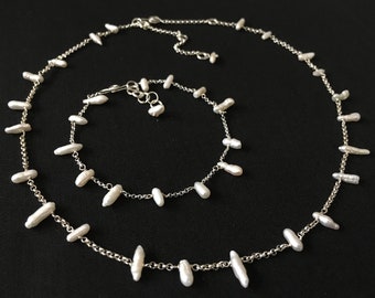 Picket Fence- Freshwater Pearl and Sterling Silver Necklace, Bracelet & Earrings