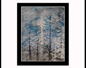 Yosemite Mirror Lake- Original Gelatin Monotype Print; Matted, Framed and Ready to Hang